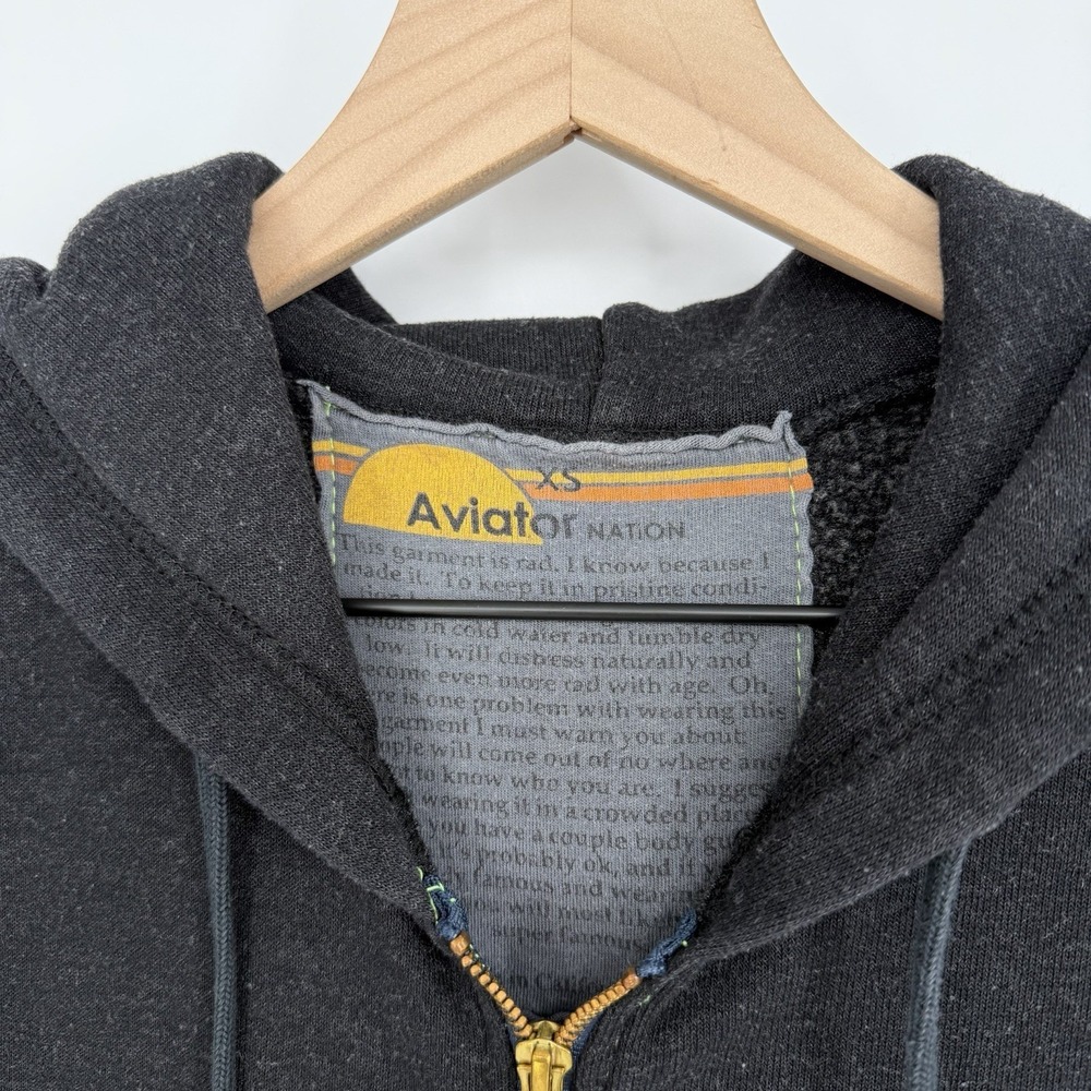 Aviator Nation Rainbow Stripe Cuff Full Zip Jacket Adult Sz XS Dark Grey GUC - Picture 4 of 6